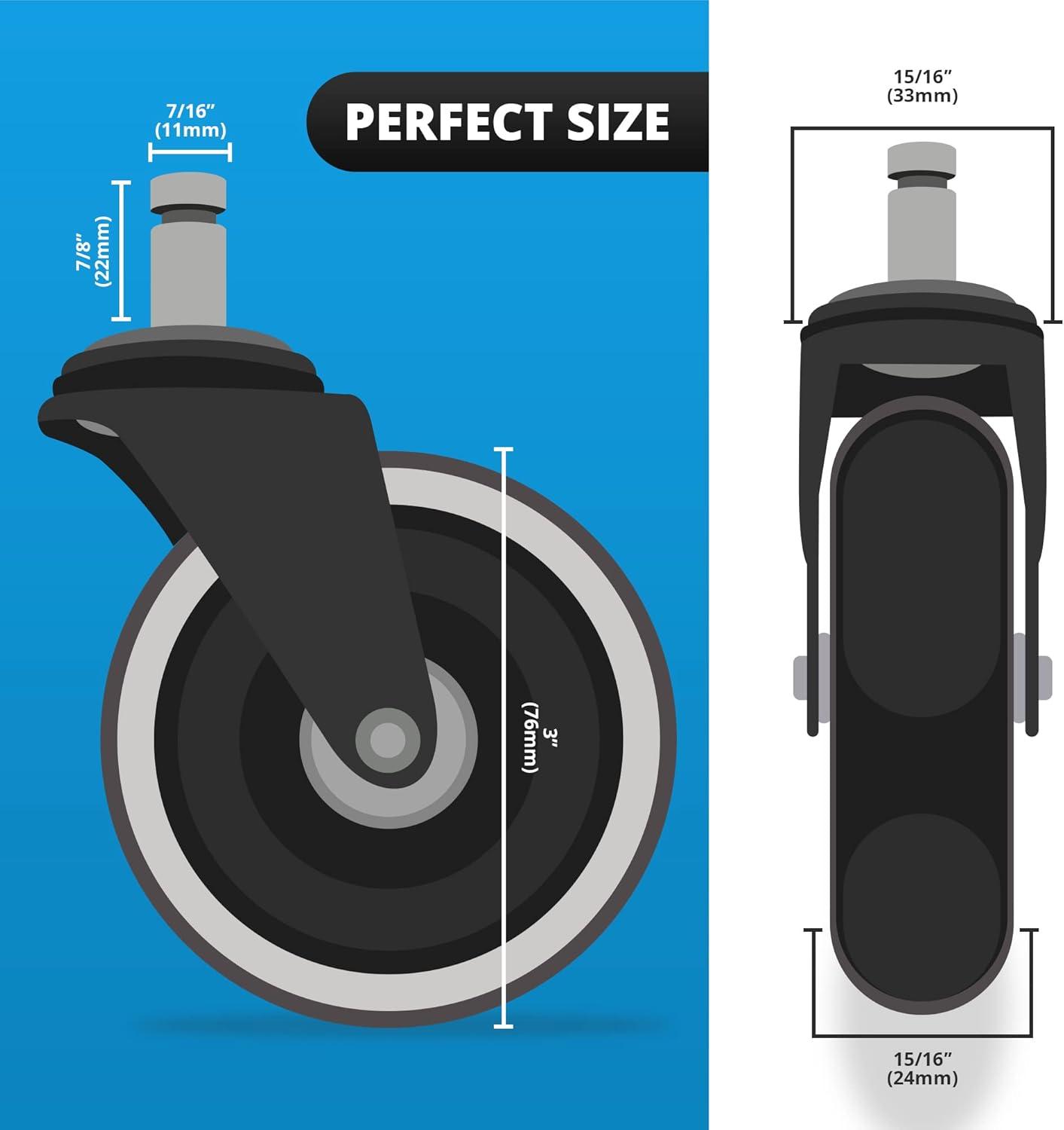 Office Chair Caster Wheels Replacement Rubber Chair casters for Hardwood Floors and Carpet, (Set of 5) Heavy Duty Office Chair casters for Chairs to Replace Office Chair mats Universal fit