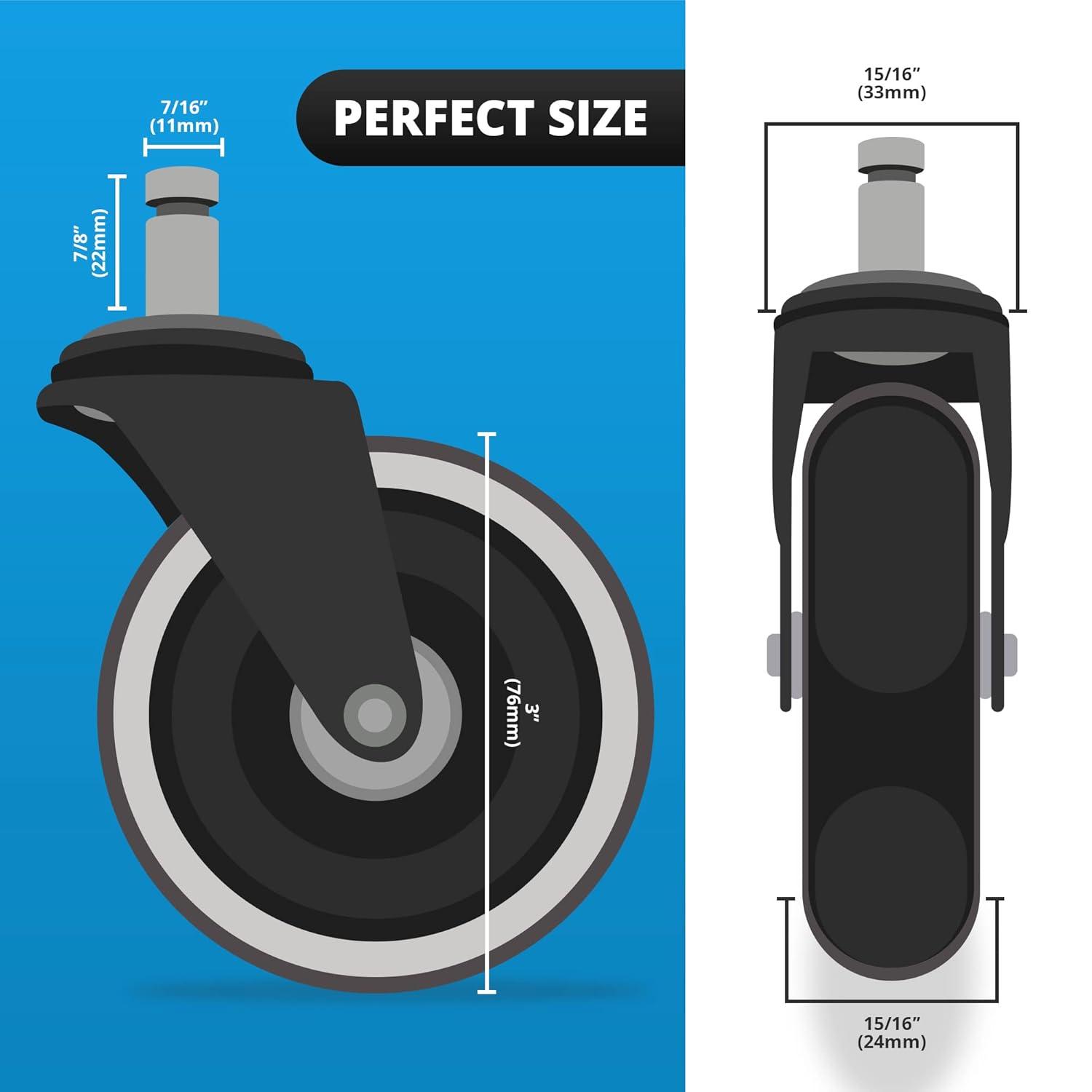 Office Chair Caster Wheels Replacement Rubber Chair casters for Hardwood Floors and Carpet, (Set of 5) Heavy Duty Office Chair casters for Chairs to Replace Office Chair mats Universal fit