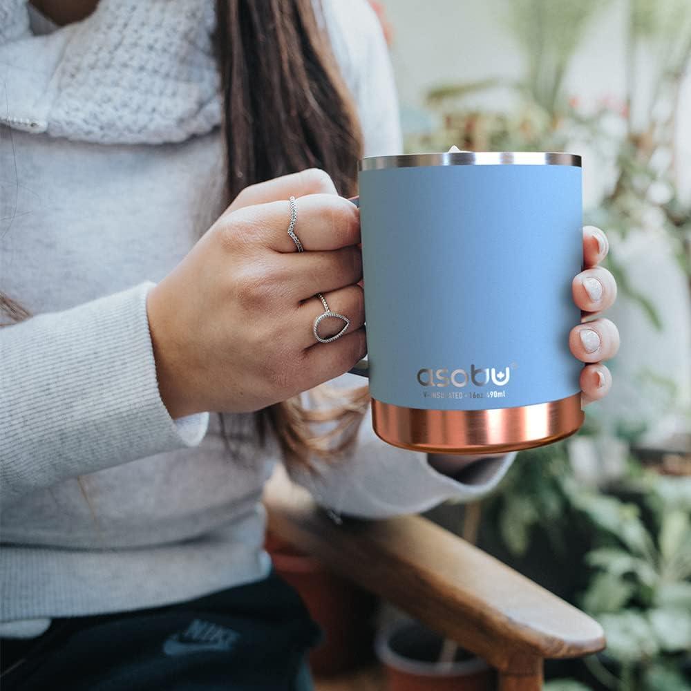 Asobu Ultimate Stainless Steel Ceramic Inner Coating Coffee Mug with Double Walled Copper Lining Insulation, 12 Ounces - (Pink)