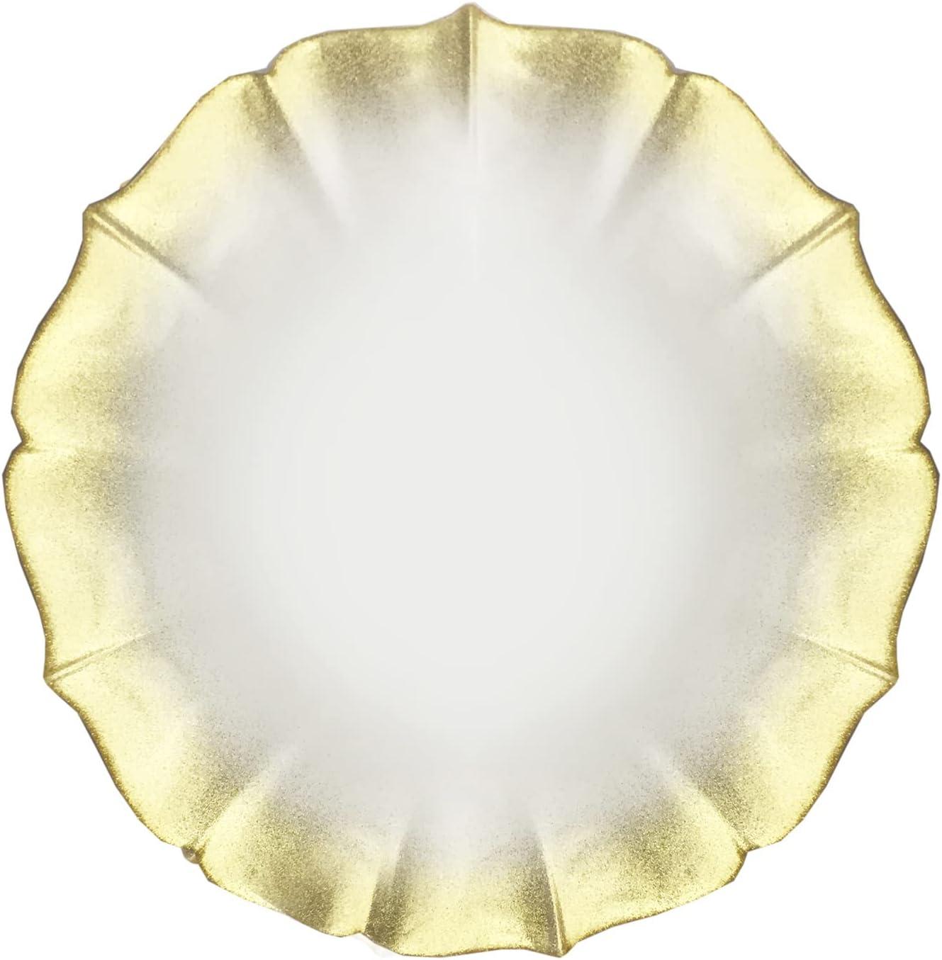 Pearl White and Gold Glass Decorative Charger Plate, 13"