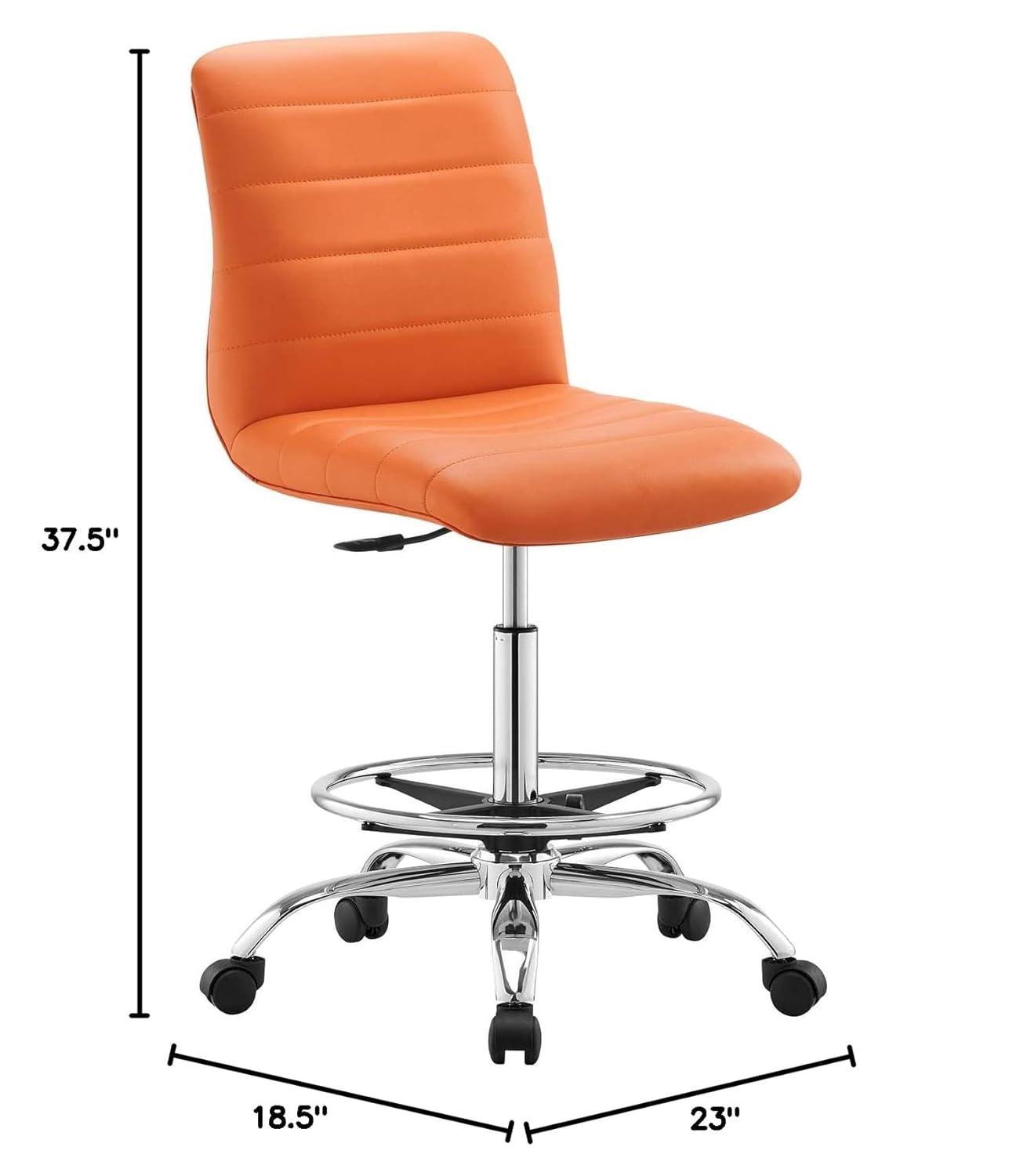 Modway Ripple Armless Vegan Leather Drafting Chair in Silver Orange