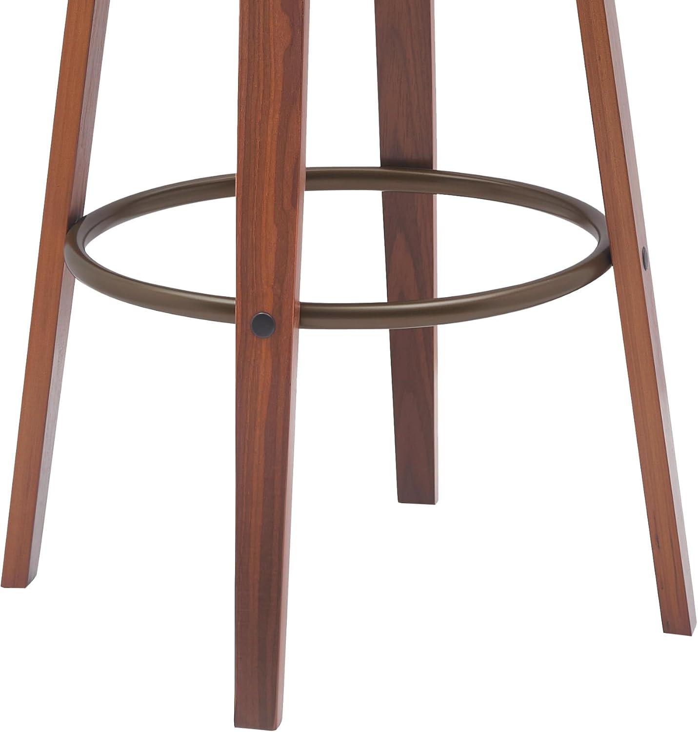 Topanga 26" Swivel Walnut Wood Counter Stool in Cream Faux Leather with Golden Bronze Metal