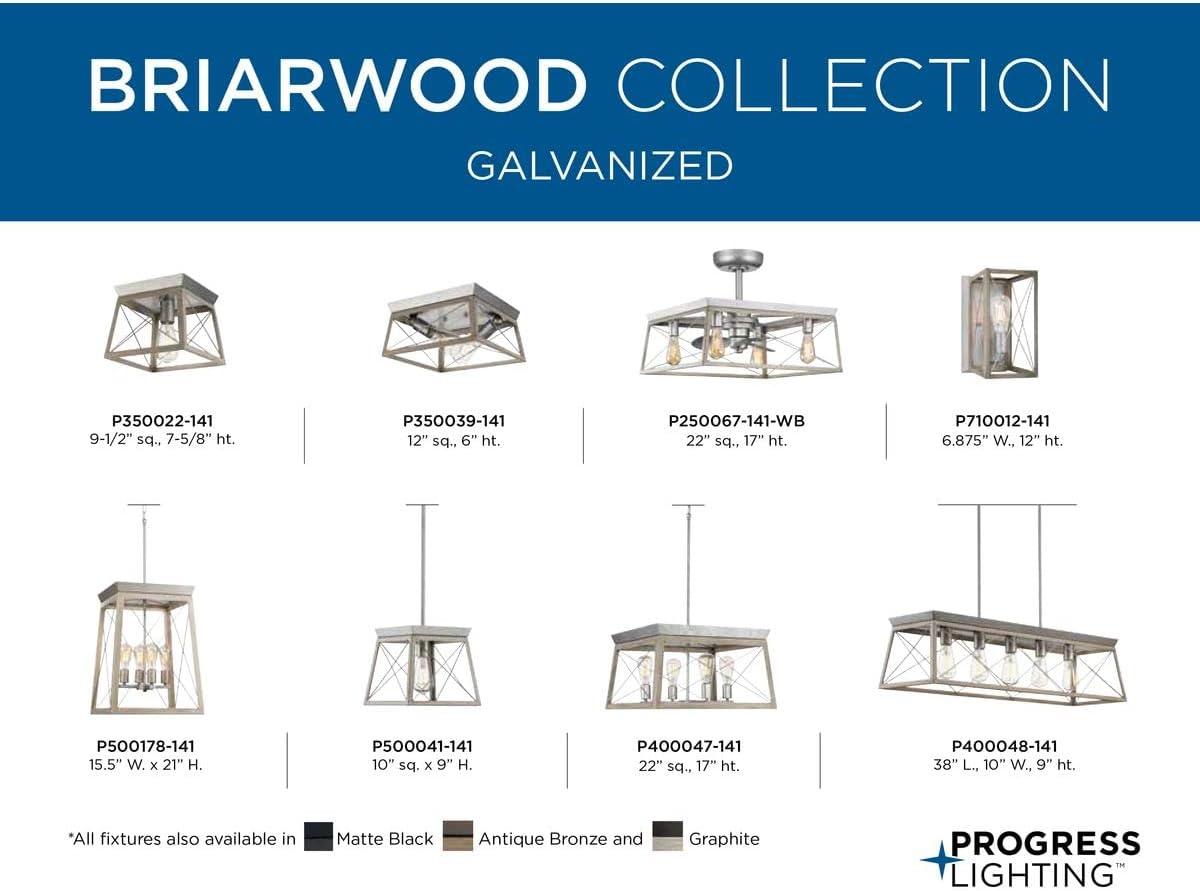 Progress Lighting Briarwood 1-Light Flush Mount, Galvanized, Faux-Painted Wood Shade