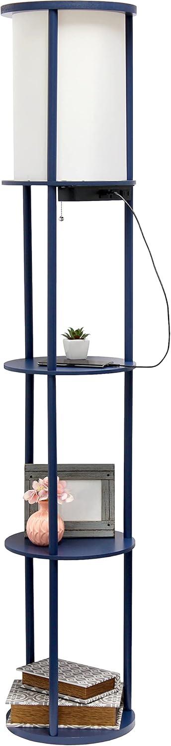 62.5" Round Modern Shelf Etagere Organizer Storage Floor Lamp with 2 USB Charging Ports and 1 Charging Outlet - Simple Designs