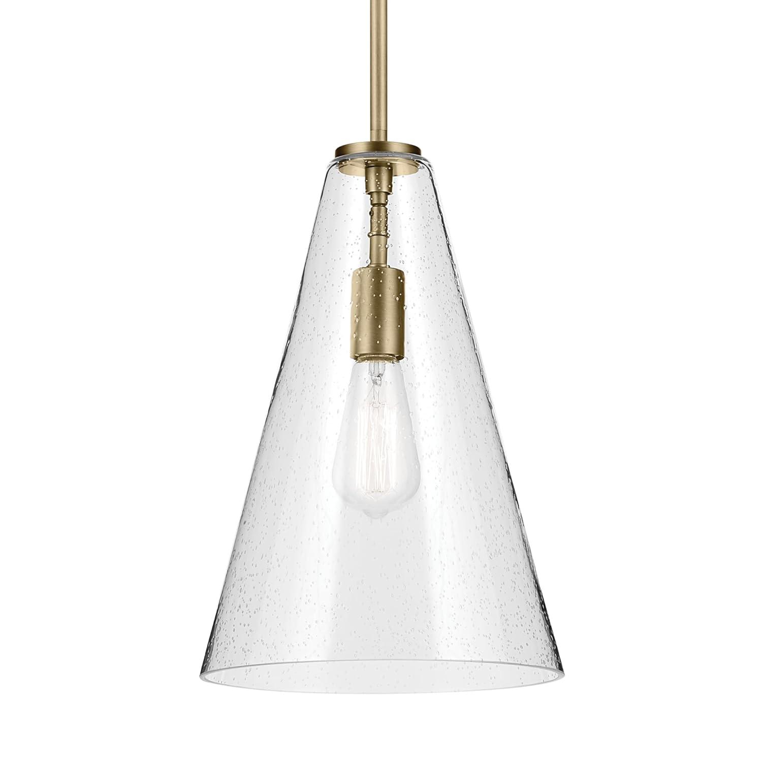 Natural Brass Mini Pendant with Clear Seeded Glass Shade