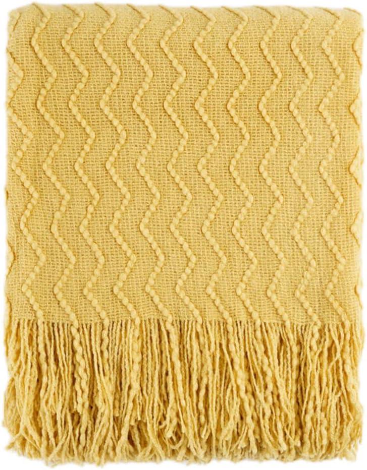 Battilo Yellow Throw Blanket Acrylic Decor Throws,Spring Decorative Knitted Blanket, Housewarming Gifts,50"x60", Mustard