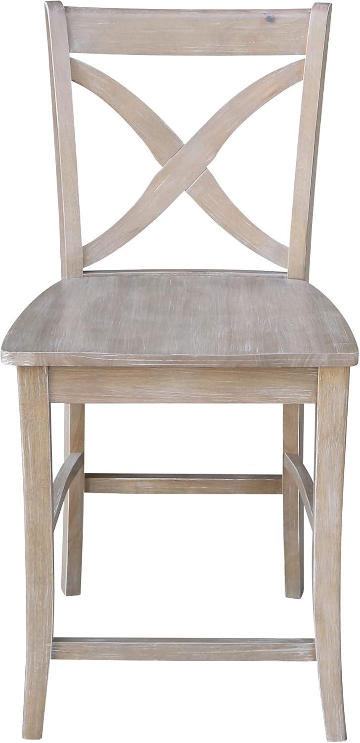 24" Vinyard Counter Height Barstool Washed Gray/Taupe - International Concepts: Solid Wood, X-Back Design