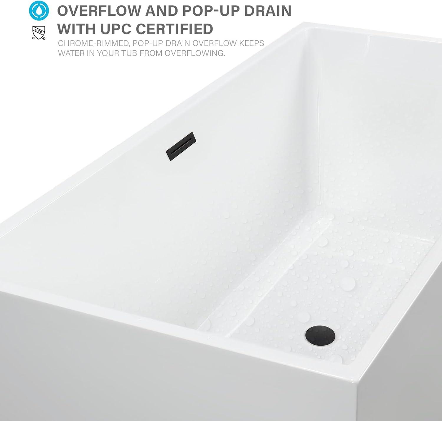 White Acrylic Freestanding Soaking Bathtub with Matte Black Trim