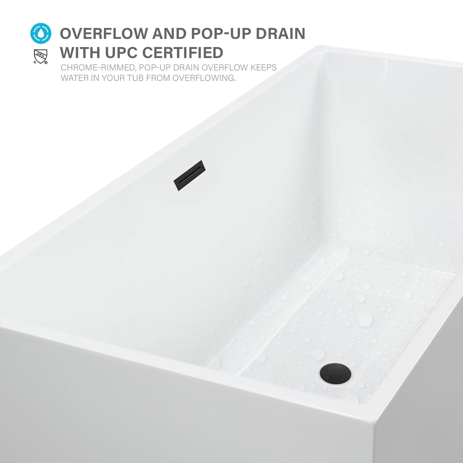Vanity Art 67" Acrylic Freestanding Soaking Bathtub with Overflow and Pop-up Drain