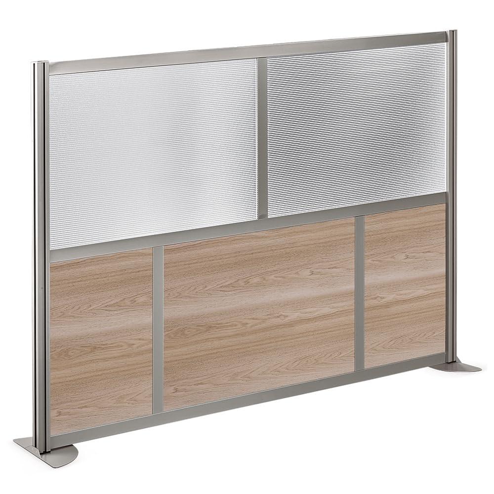 At Work Room Divider Privacy Partition 73"W Warm Ash Laminate and Plexiglas Inserts/Brushed Nickel Finish Aluminum and Steel Frame