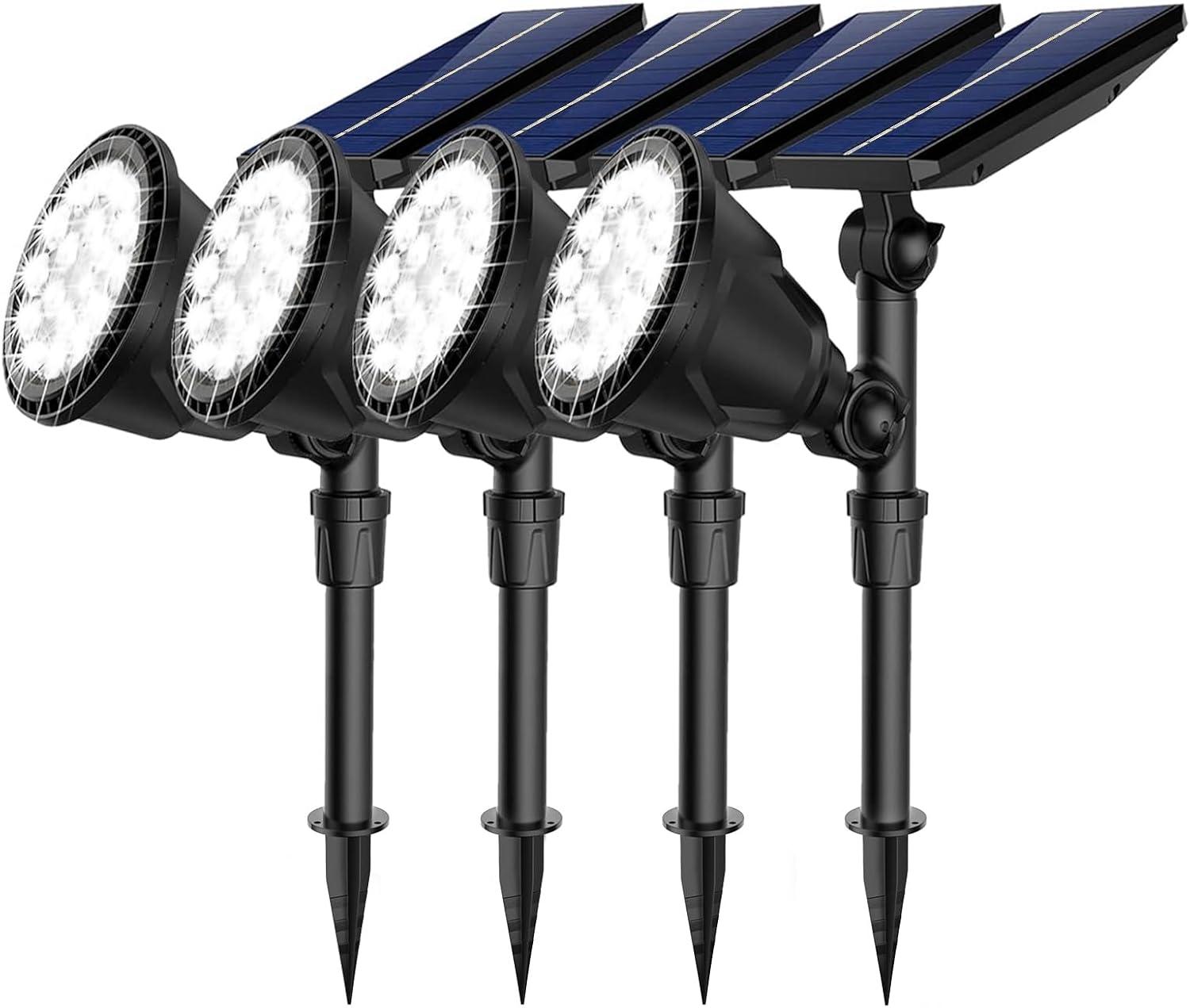 Cool White Solar LED Pathway Spotlights with Dusk to Dawn Sensor, 4-Pack