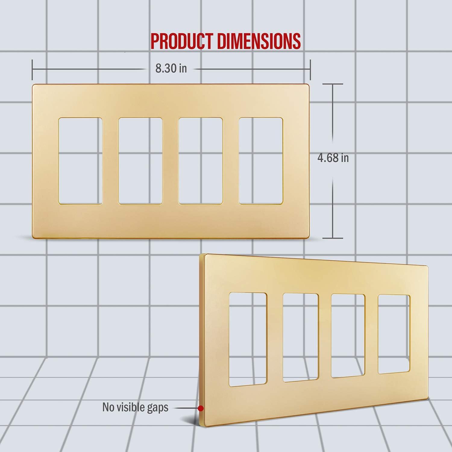 ENERLITES Elite Series Screwless Decorator Wall Plate Child Safe Outlet Cover, Gloss Finish, Size 4-Gang 4.68" H x 8.30" L, Unbreakable Polycarbonate Thermoplastic, SI8834-GD, Gold