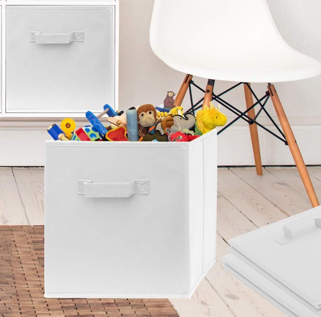 Pomatree 13x13x13 Inch Storage Cubes - 4 Pack - Large and Sturdy Storage Bins | Dual Handles, Foldable | Cube Organizer Bin | Fabric Baskets for Organizing Closet, Clothes and Toys (White)