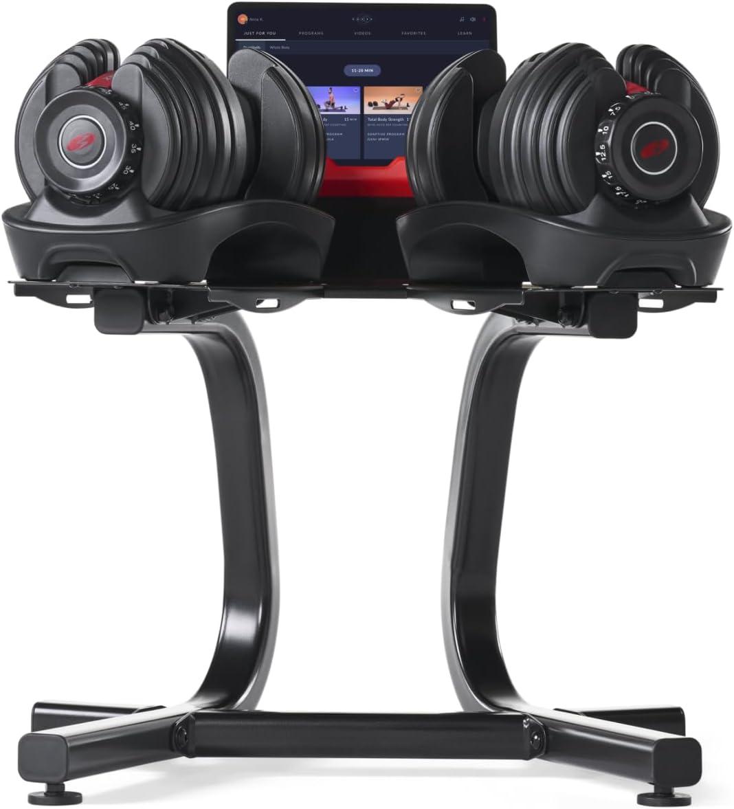 Black Ergonomic Dumbbell Stand with Media Rack