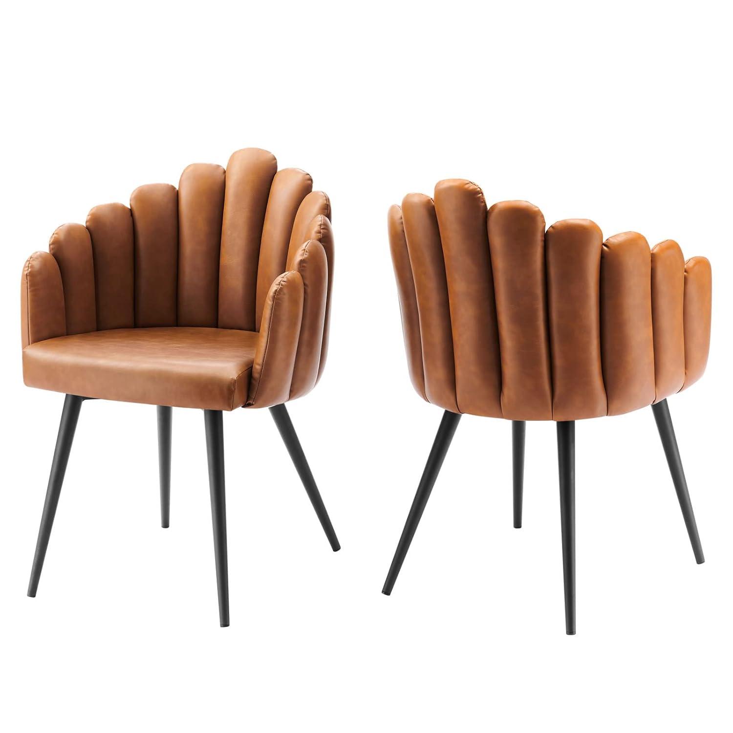 Modway Vanguard 19.5" Scalloped Back Velvet Dining Chair in Black/Charcoal