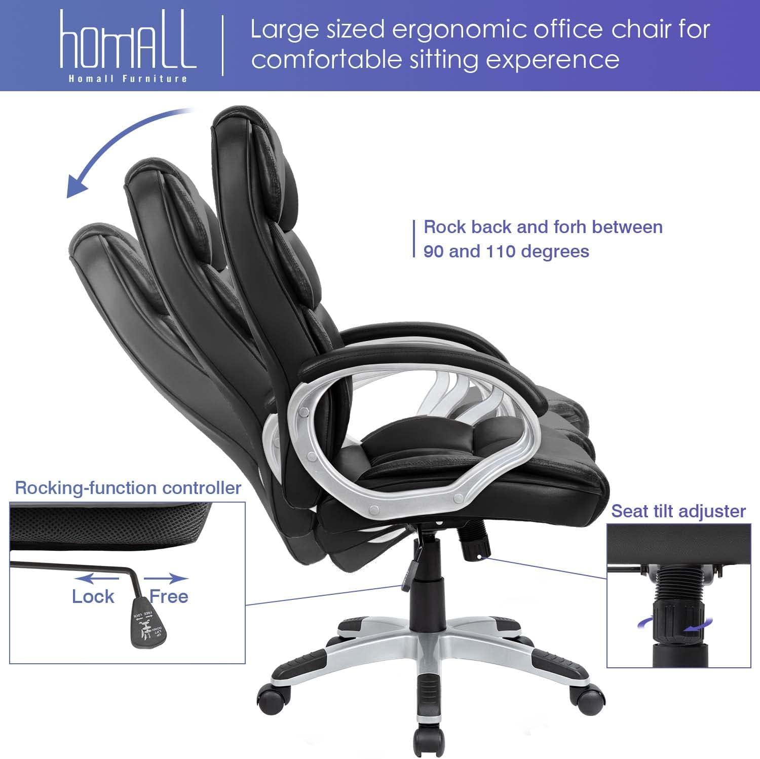 Office Chair High Back Computer Desk Chair, PU Leather Adjustable Height Modern Executive Swivel Task Chair with Padded Armrests and Lumbar Support (Black)