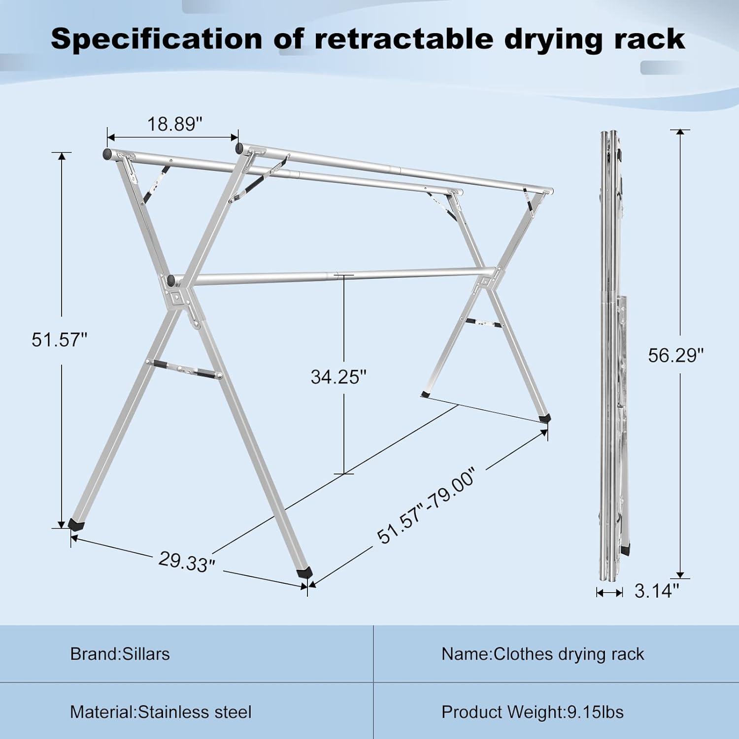 Adjustable Stainless Steel Foldable Clothes Drying Rack