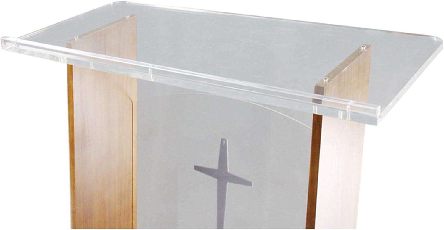 Brown Wood and Acrylic Podium with Optional Cross Panel