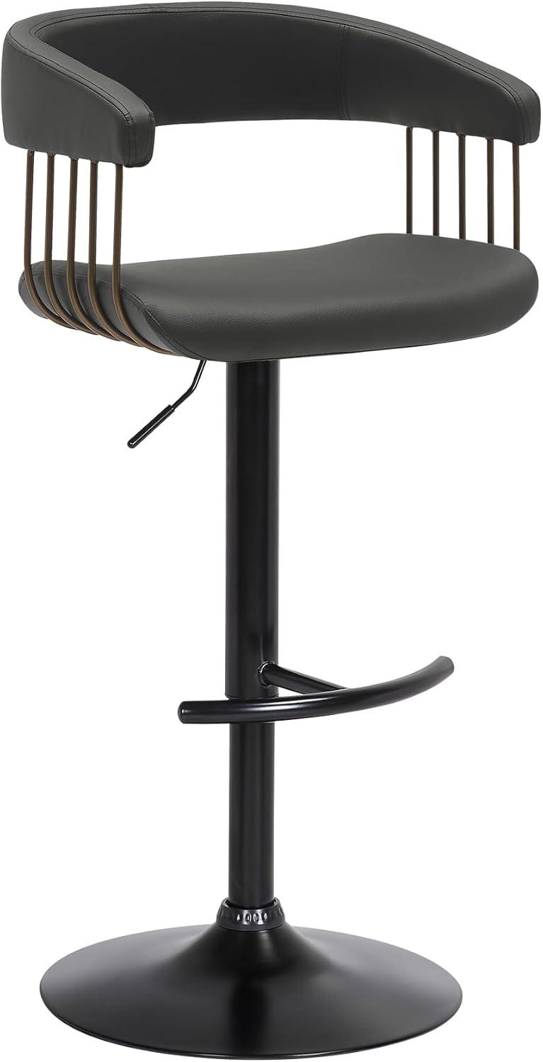 Calista Black Faux Leather Adjustable Swivel Counter Stool with Metal Base