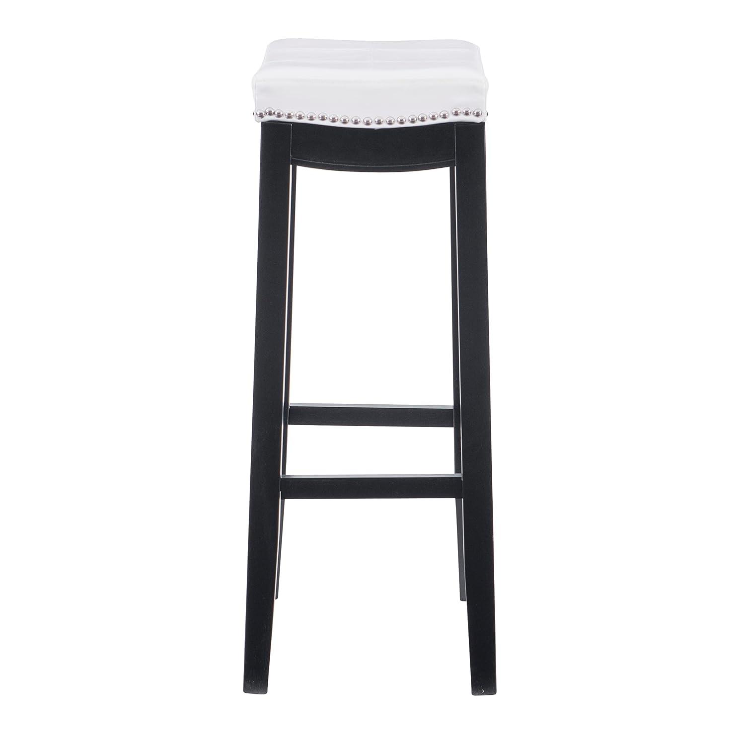 Claridge Backless Faux Leather Nailhead Saddle Barstool White/Black - Linon