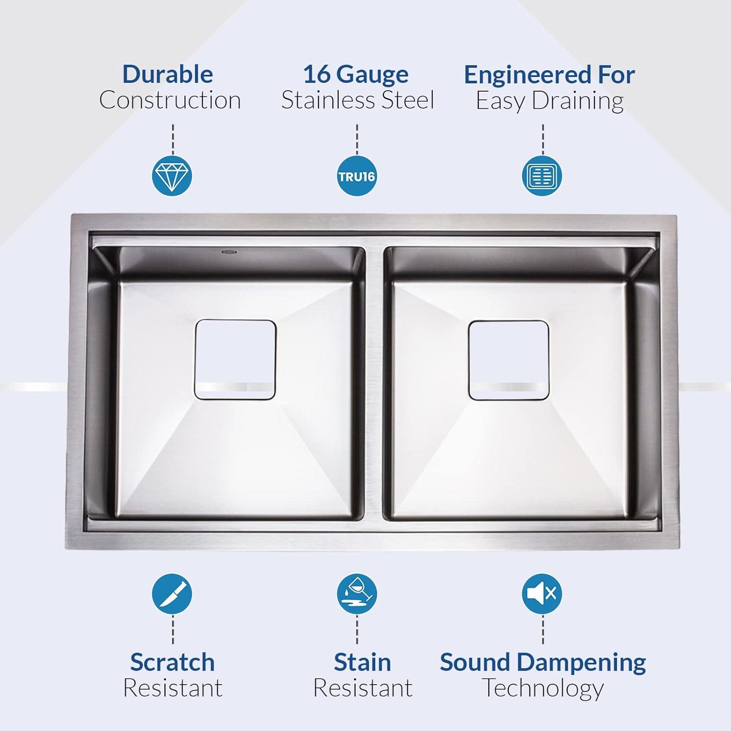 Strictly Sinks 32” Copper Undermount Workstation 16 Gauge Double Bowl Kitchen Sink Stain Resistant