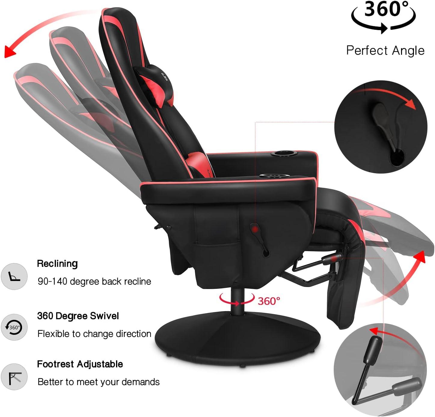 Queen Throne Video Gaming Chair Ergonomic Recliner Racing Chair, High Back Swivel Chair with Footrest and Adjustable Backrest, Lumbar Support, Headrest and Cupholders, Pink White