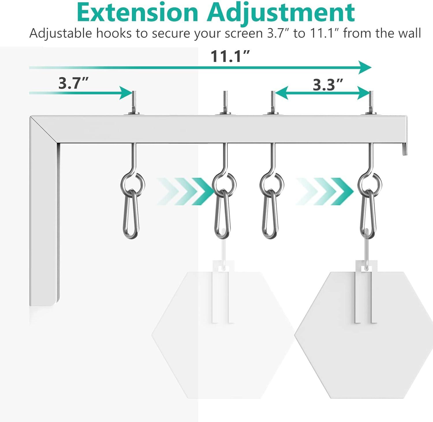 WALI Universal Projector Screen Ceiling Mount, Wall Hanging Mount L-Brackets, 12 inch Adjustable Extension with Hook Kit, Perfect Projector Screen Placement Hold up to 80 lbs (PSM001XL-W), White