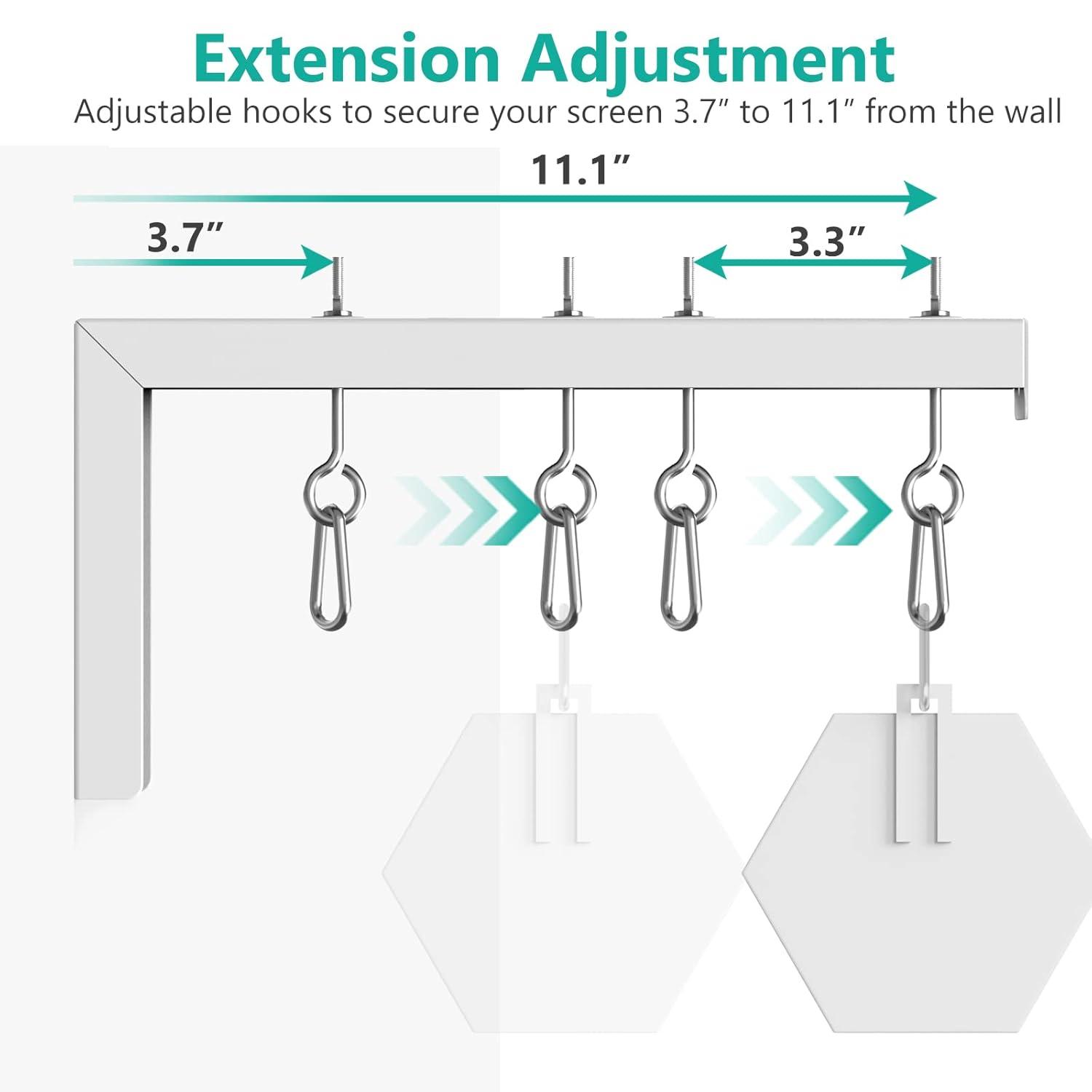 WALI Universal Projector Screen Ceiling Mount, Wall Hanging Mount L-Brackets, 12 inch Adjustable Extension with Hook Kit, Perfect Projector Screen Placement Hold up to 80 lbs (PSM001XL-W), White