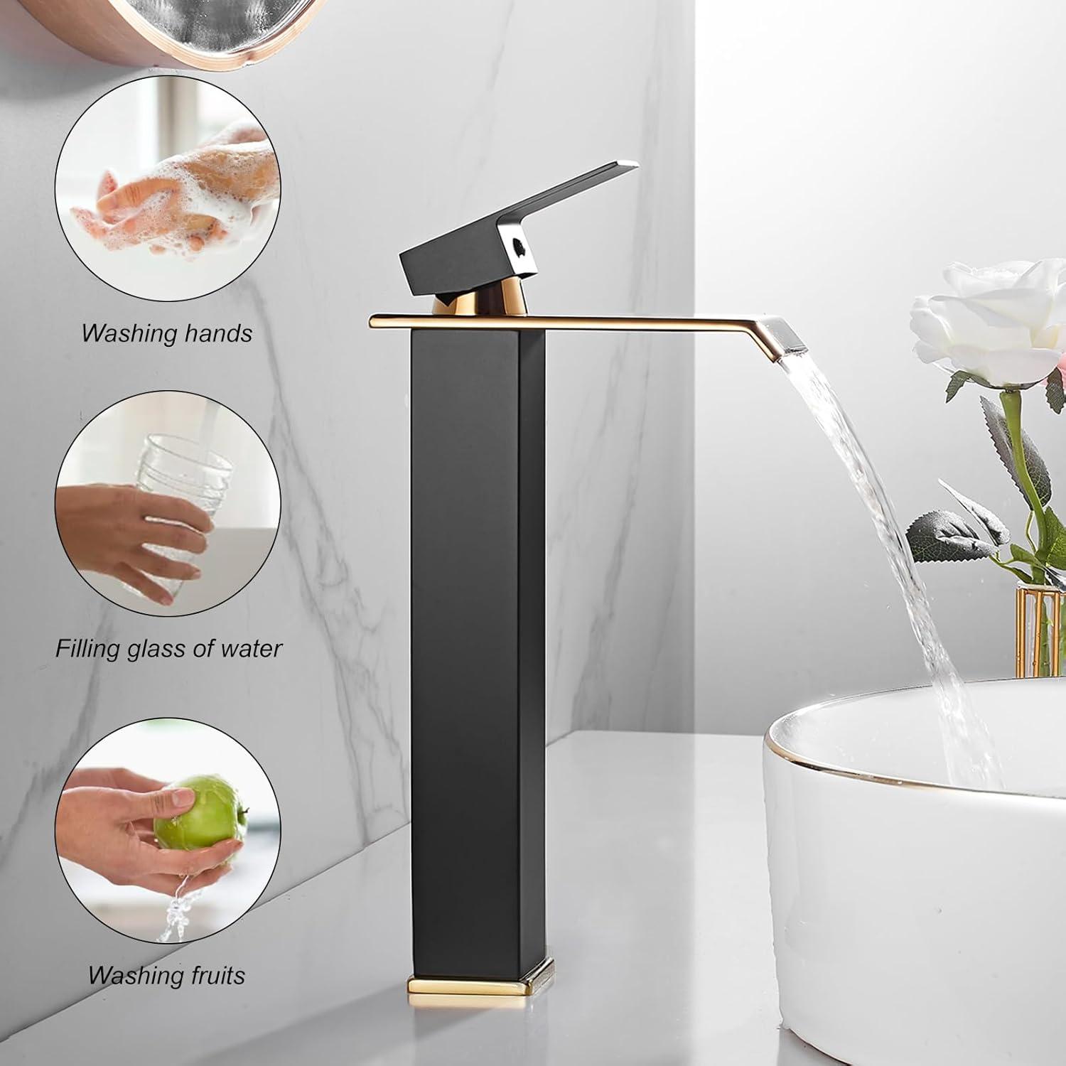 Tall Black and Gold Brass Vessel Sink Faucet