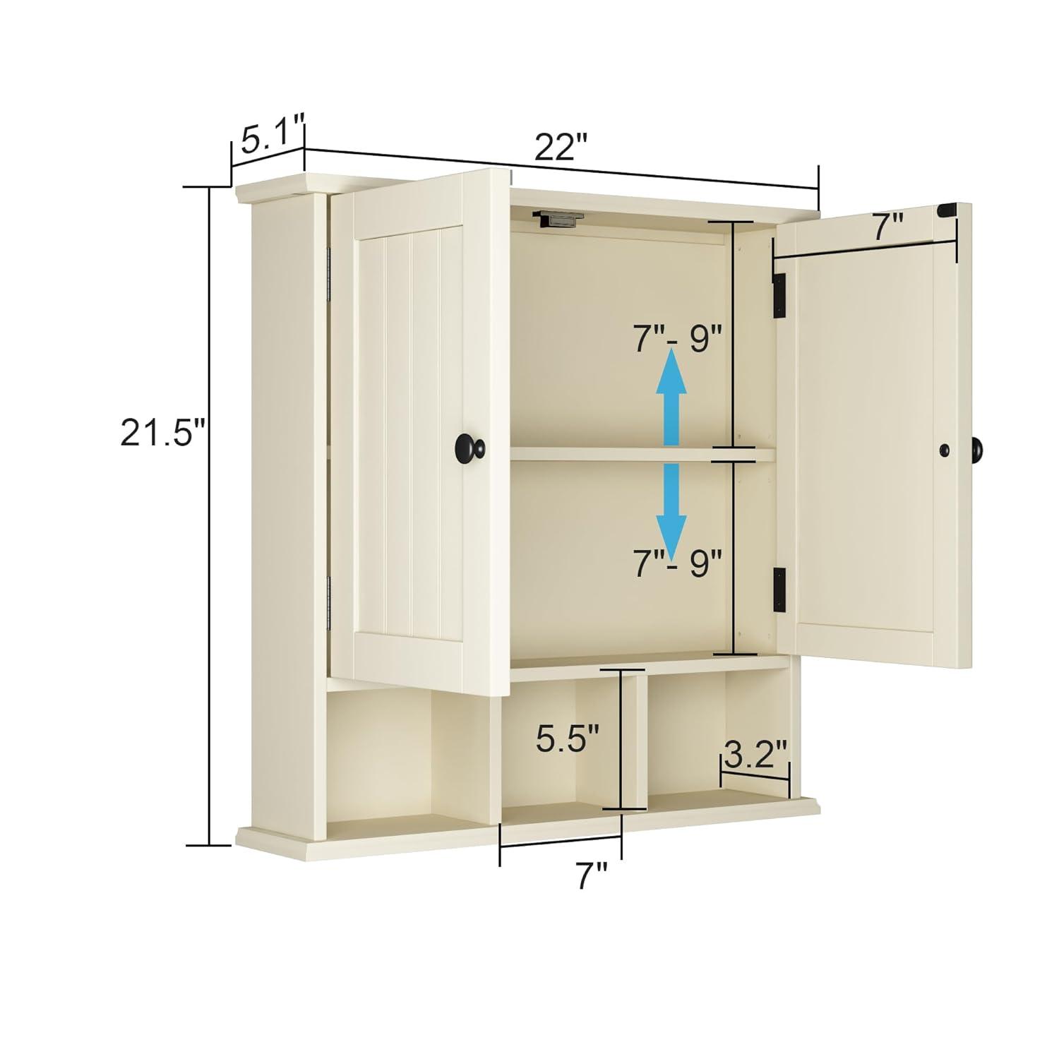 ChooChoo Bathroom Cabinet Wall Mounted 2-Door with 3 Open Shelves， Wooden Medicine Cabinets with Adjustable Shelf，Space Saver Storage Cabinets Over The Toilet for Bathroom&Living Room,Yellow