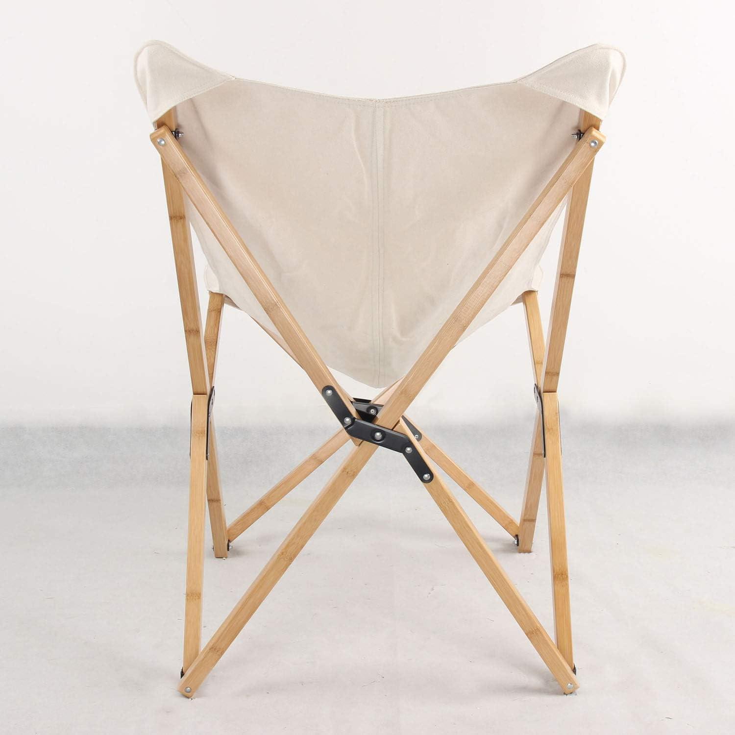 Modern White Canvas & Bamboo Foldable Butterfly Chair