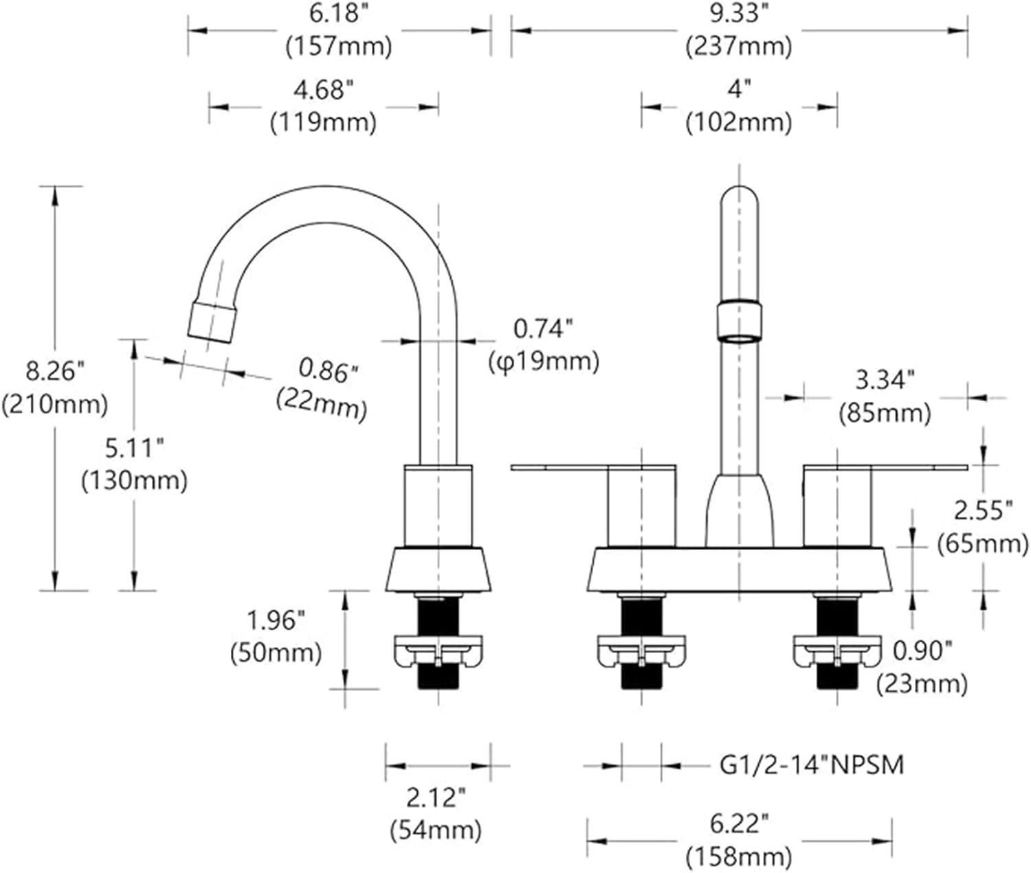Brushed Gold Bathroom Faucet - 2 Handle, 360 Degree Swivel Spout, Centerset, 4 Inch Vanity, RV & Lavatory Use