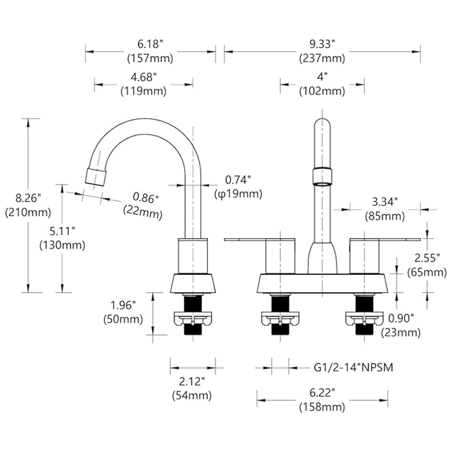 Brushed Gold Bathroom Faucet - 2 Handle, 360 Degree Swivel Spout, Centerset, 4 Inch Vanity, RV & Lavatory Use