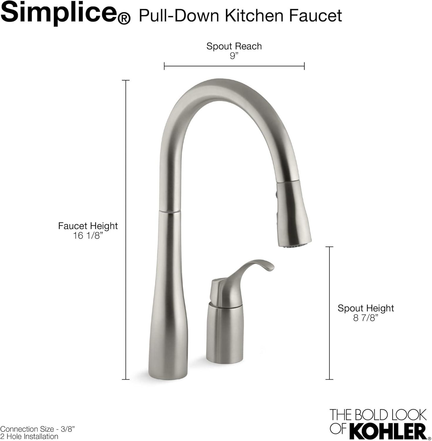 Simplice Pull Down Kitchen Sink Faucet with Three-Function Sprayhead, Two-Hole Installation