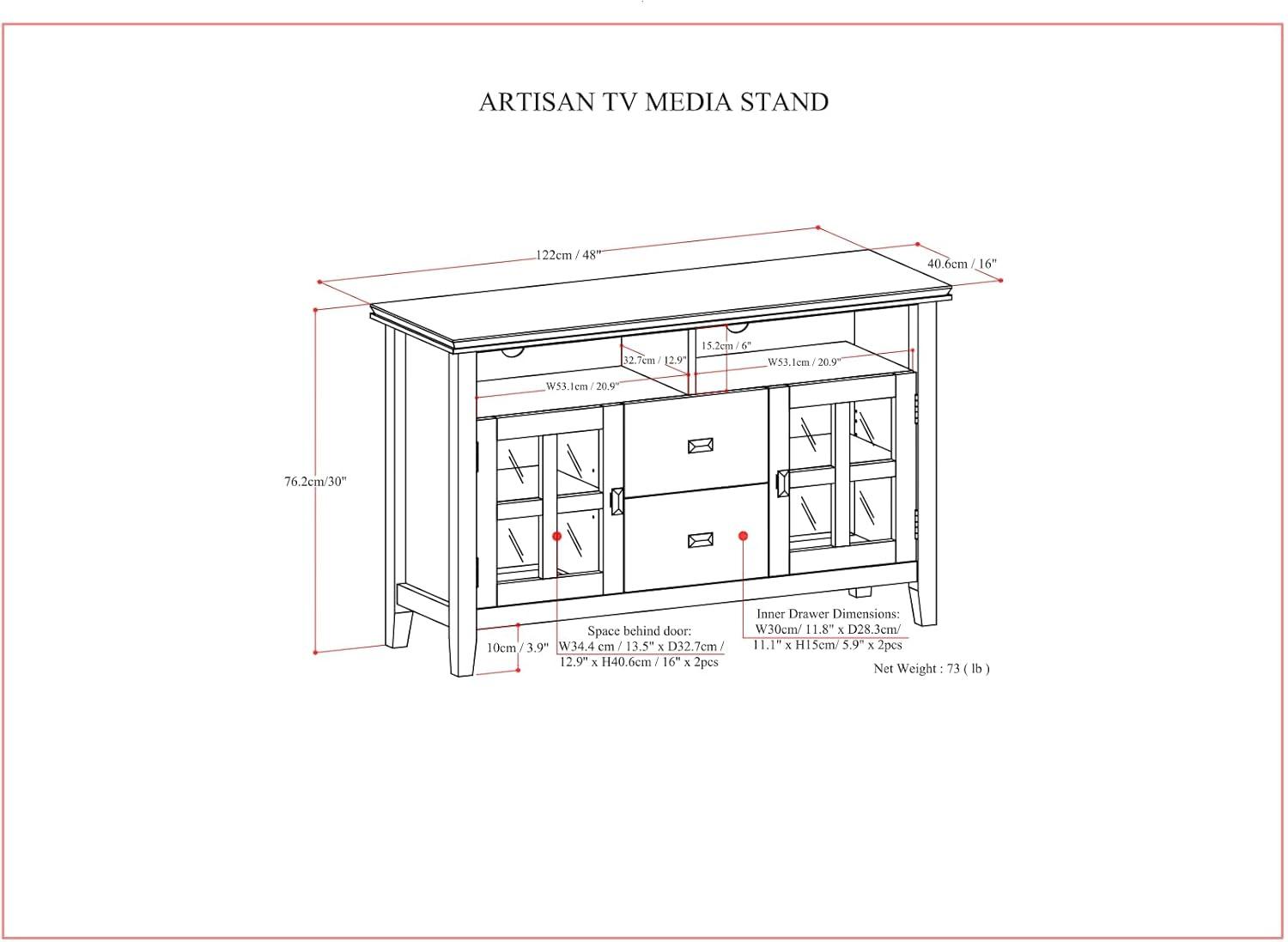 Artisan SOLID WOOD 48 inch Wide Contemporary TV Media Stand in Russet Brown For TVs up to 55 inches