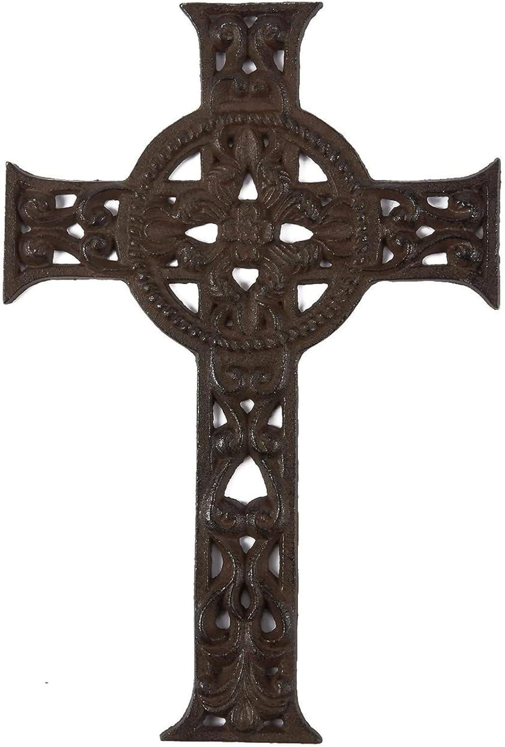 Juvale Wrought Iron Celtic Cross for Wall Decor, Metal Cross for Christian, Religious Art Lovers, Dark Bronze,11.5x7.7x0.5 inch