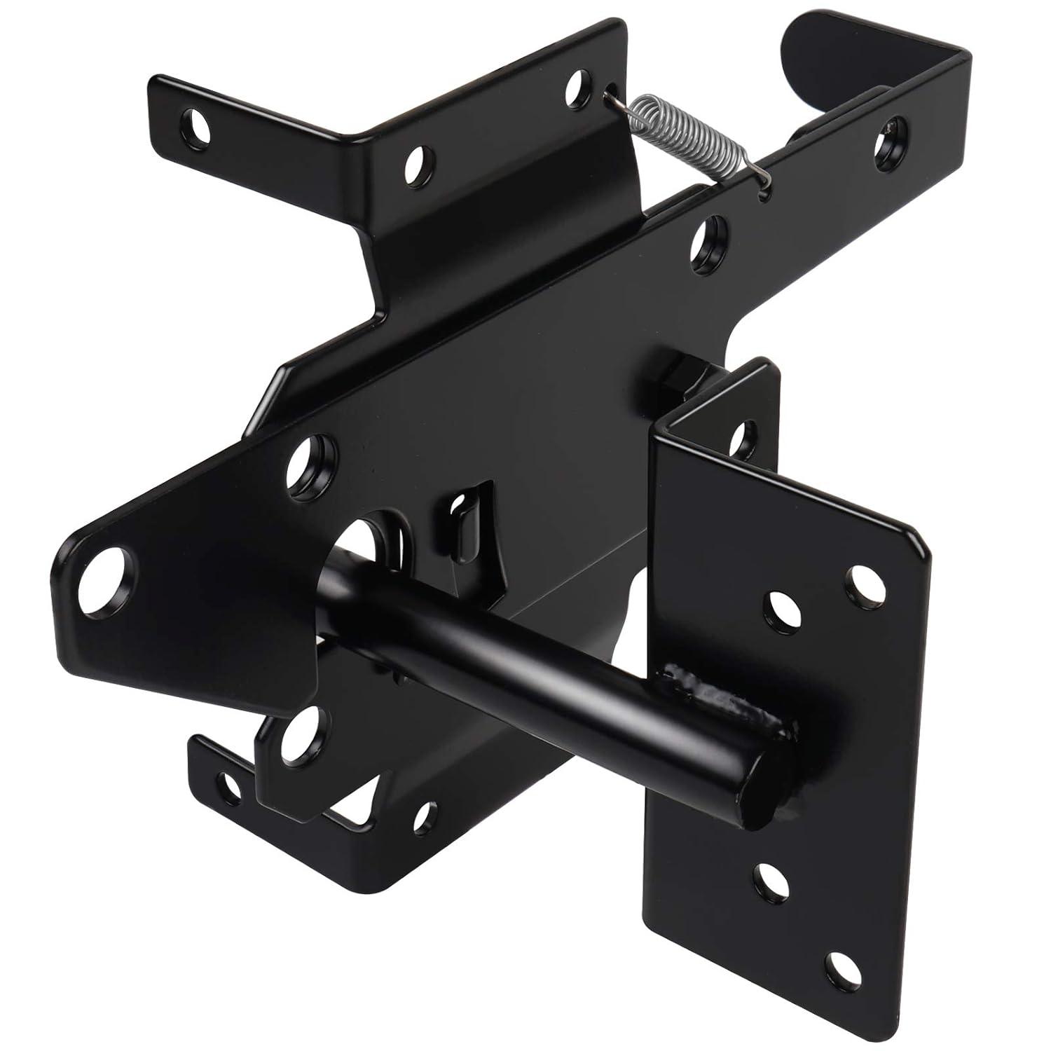 Post Mount Gate Latch for Wooden Fence - Heavy Duty Self Locking Gate Latch Hardware for Pool/Garden Gate Safety Latch, Automatic Fingertip Release Latches for Vinyl/Wood Fence, Black Finish