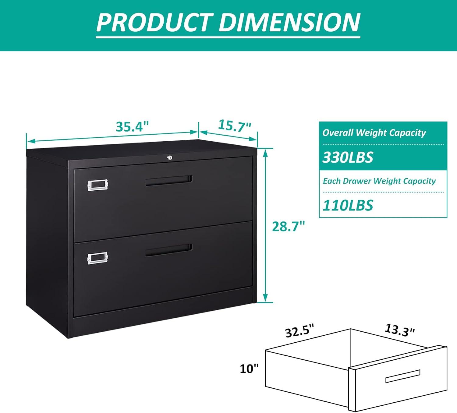 STANI 2 Drawer Lateral File Cabinet Metal Filing Cabinet with Lock Office Home Steel Lateral File Cabinet for A4 Legal/Letter Size Wide File Cabinet Locked,Assembly Required