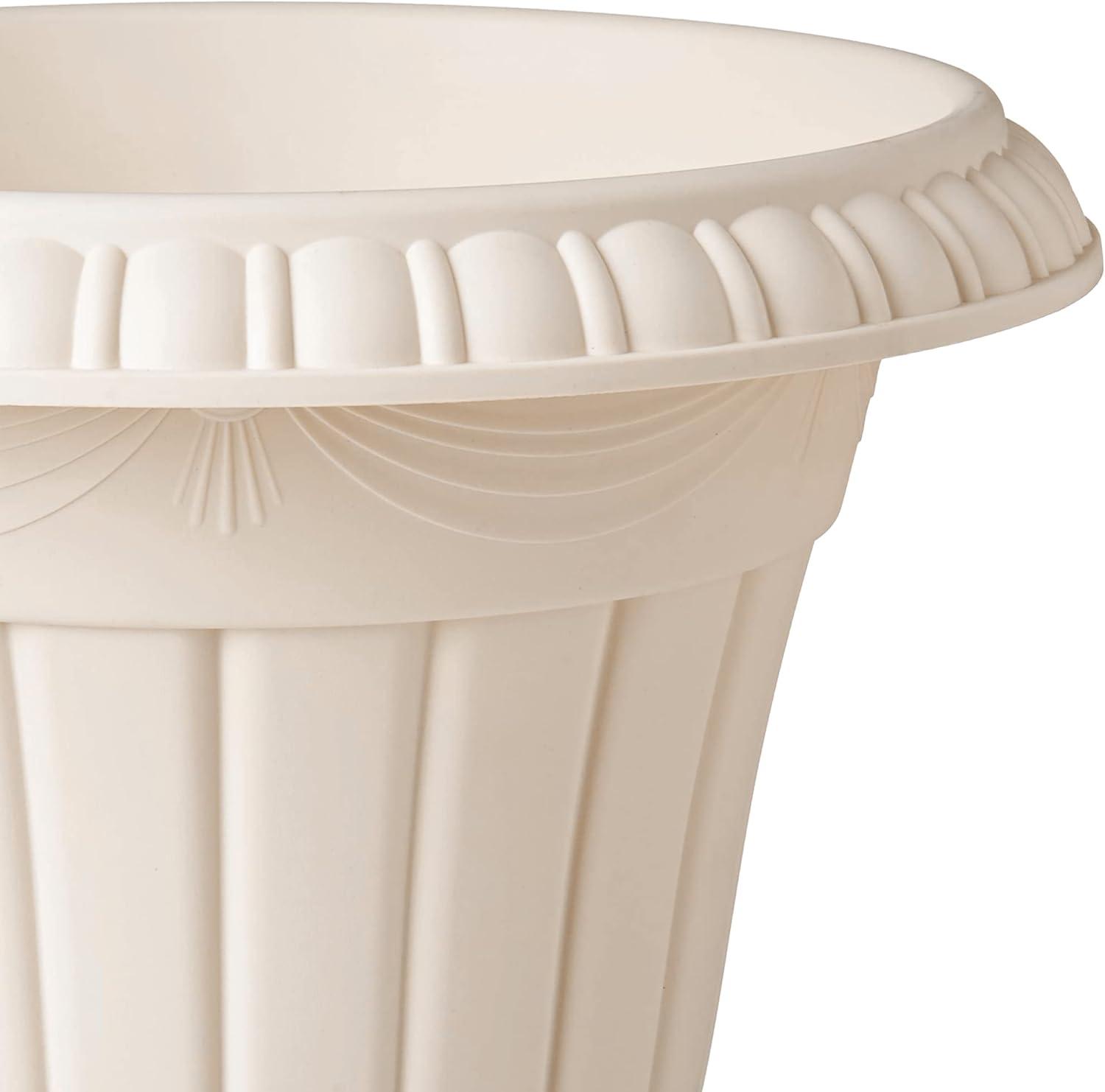 Classic Beige Traditional Plastic Urn Planter, 18" Height for Outdoor Spaces