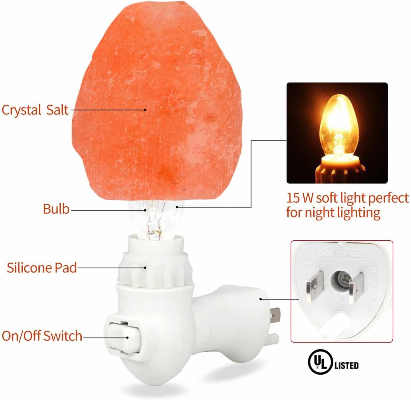 Betus Natural Crystal Himalayan Salt Wall Lamp - Air Purifying Night Light - 360° Rotatable Plug 7W Bulb - Cylindrical