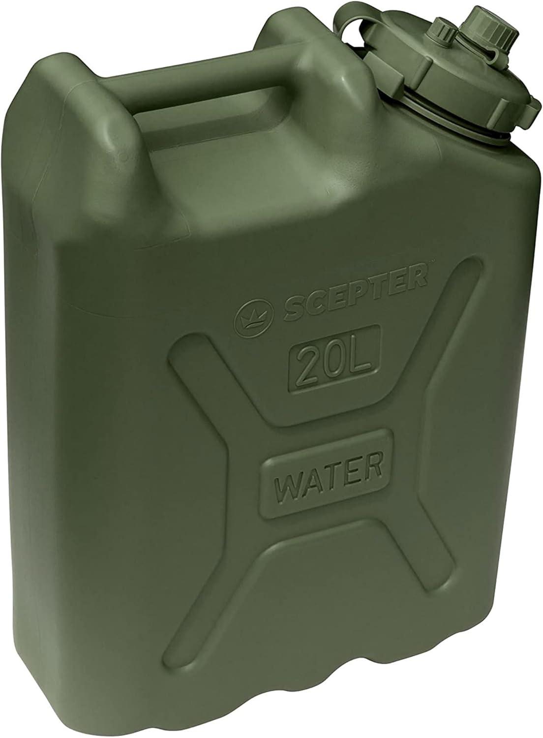 Scepter 5 Gallon Water Container, 20 Liter Portable Military Style Storage for Camping, Outdoors and Emergency, with BPA-Free Plastic, Green, 1 Pack