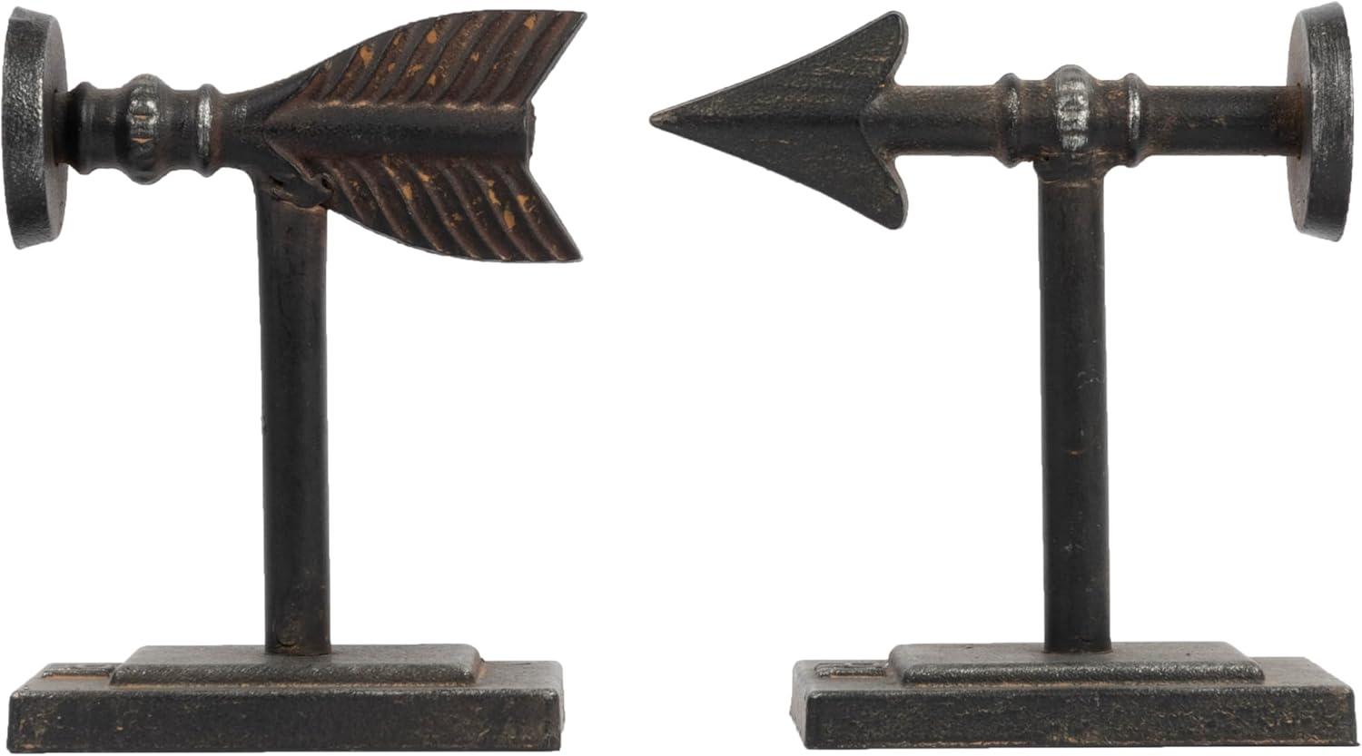 Metal Arrow Bookends Set of 2 (3-1/2"H) - Storied Home: Cast Iron, Antique Bronze Finish, Decorative Accessory