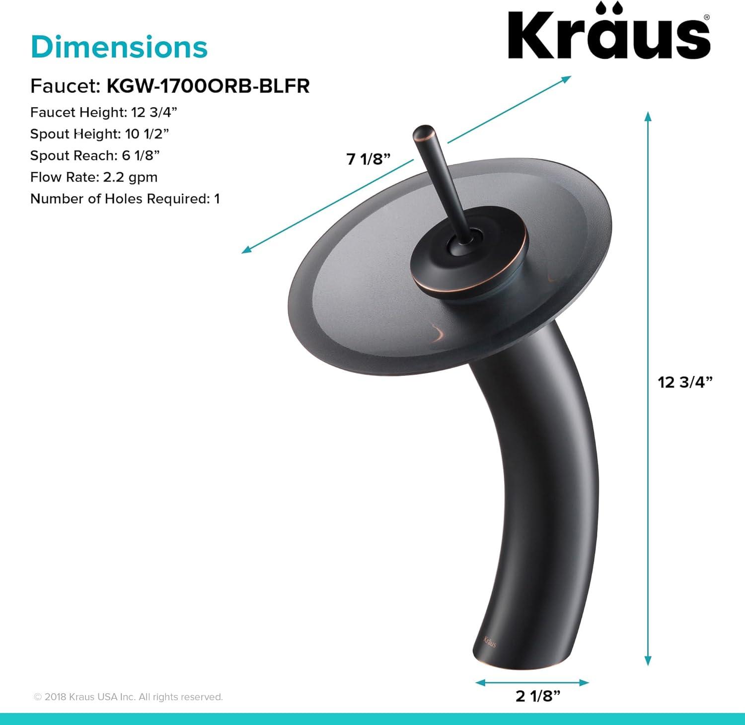 KRAUS Tall Waterfall Bathroom Faucet for Vessel Sink with Frosted Black Glass Disk, Satin Nickel Finish