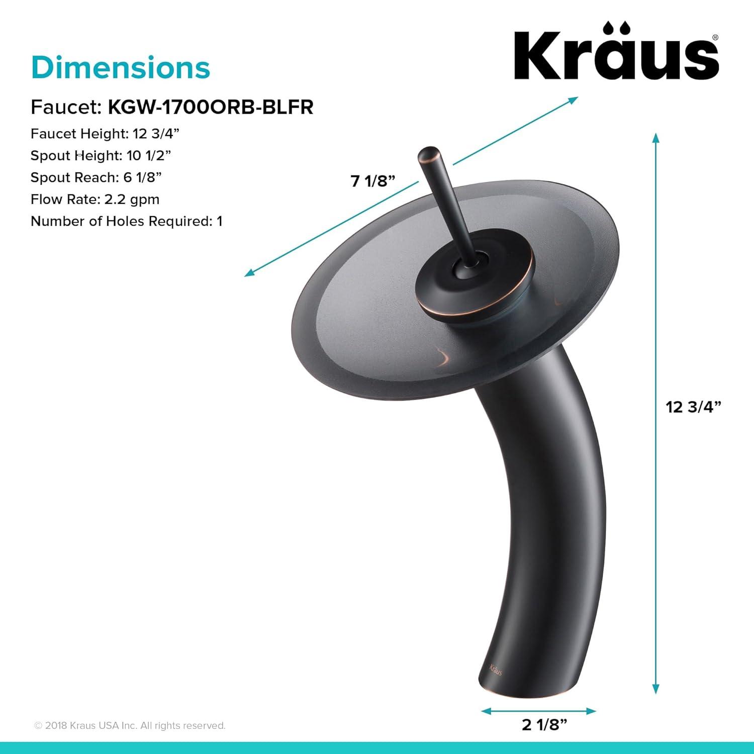 KRAUS Tall Waterfall Bathroom Faucet for Vessel Sink with Frosted Black Glass Disk, Satin Nickel Finish