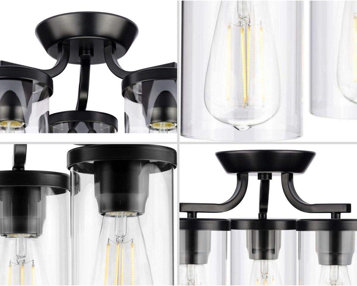 Progress Lighting Lassiter 3-Light Semi-Flush Mount, Matte Black, Clear Glass Shades