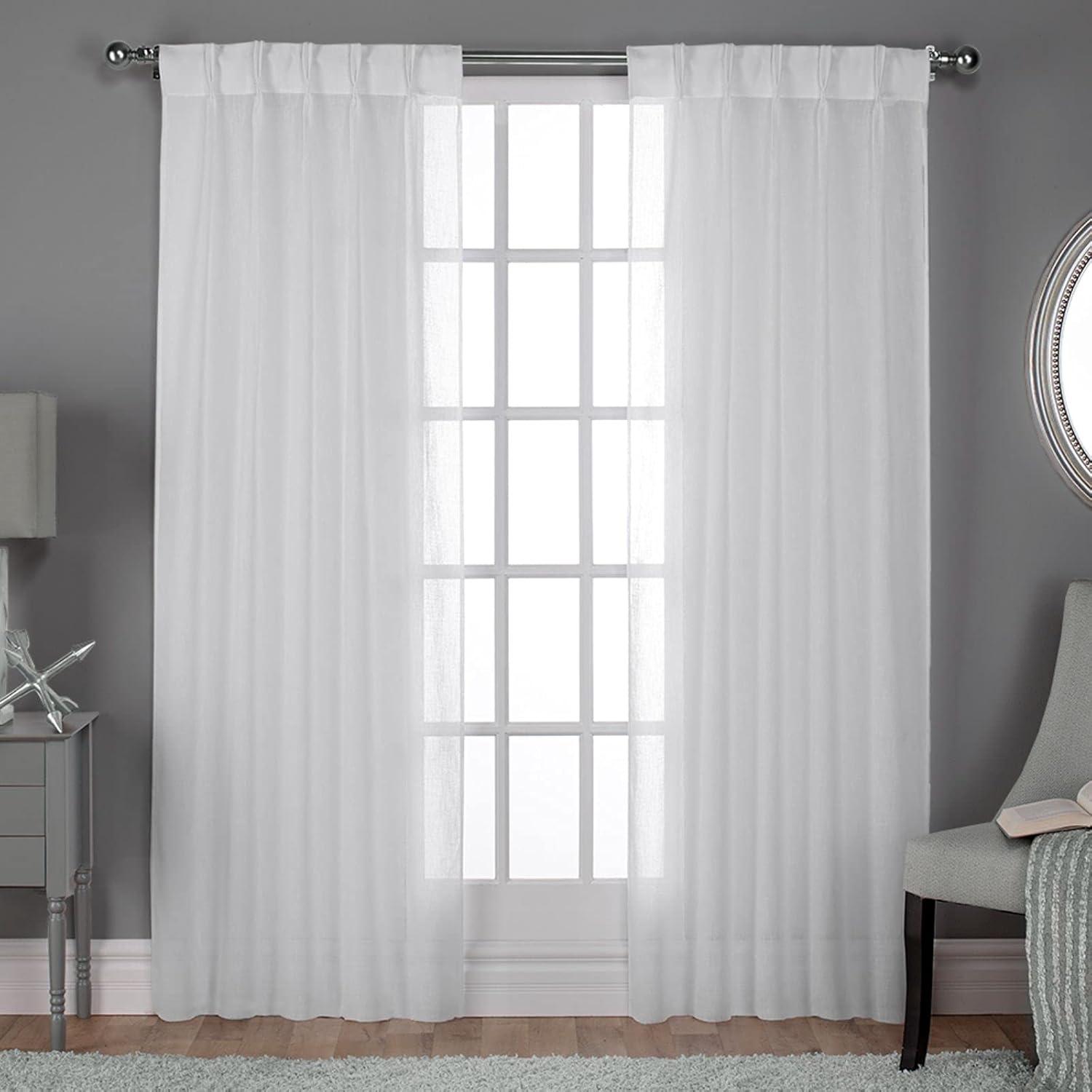 Set of 2 (84"x50") Belgian Pinch Pleats Sheer Window Curtain Panel White - Exclusive Home: Modern Back Tab Design
