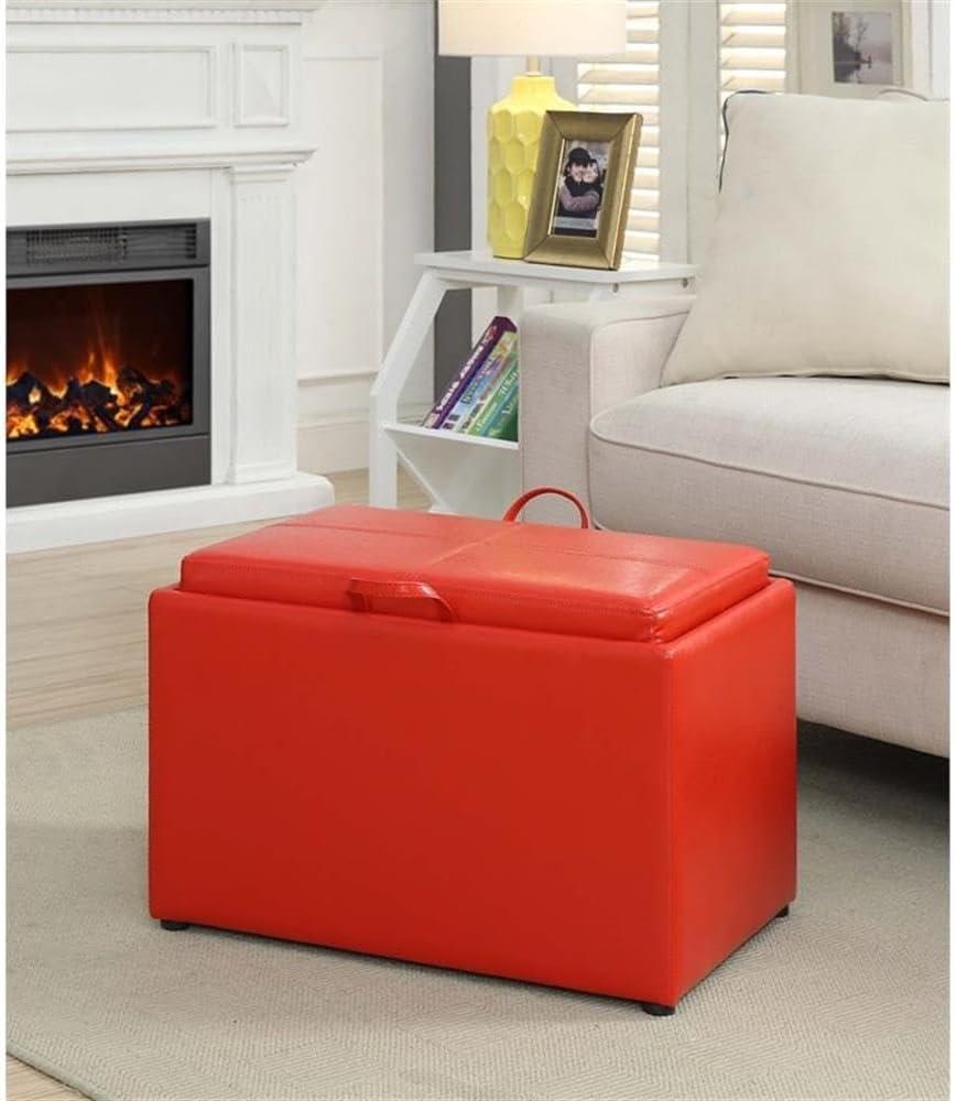 Convenience Concepts Designs4Comfort Accent Storage Ottoman with Reversible Tray, Red Faux Leather