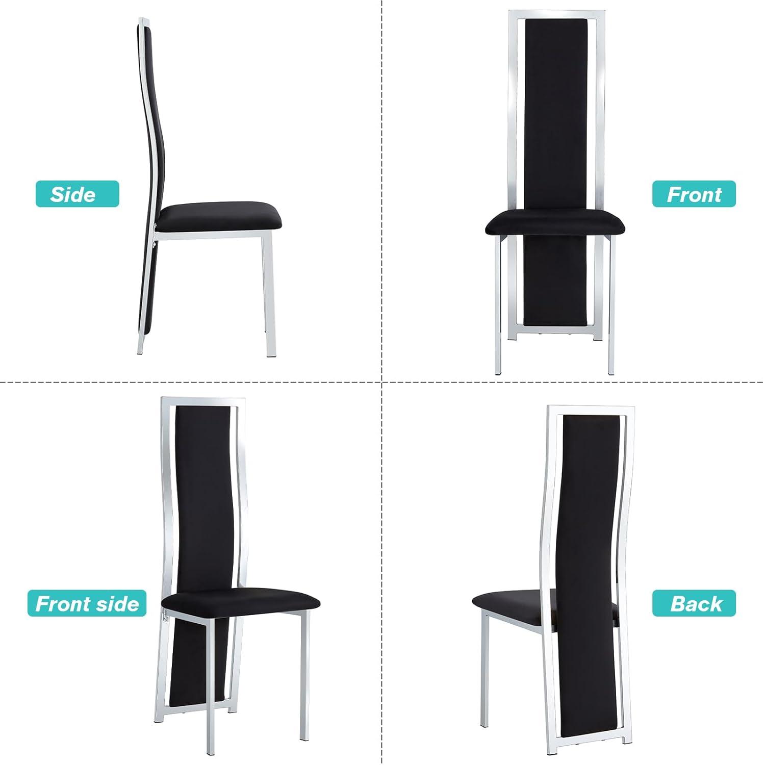 MIFI White Velvet Dining Chairs Set of 2, High-back , Kitchen & Dining Room Chairs , Sillas De Comedor ,Fabric Upholstered, Silver Chrome Metal Legs (White, 2 Pcs)
