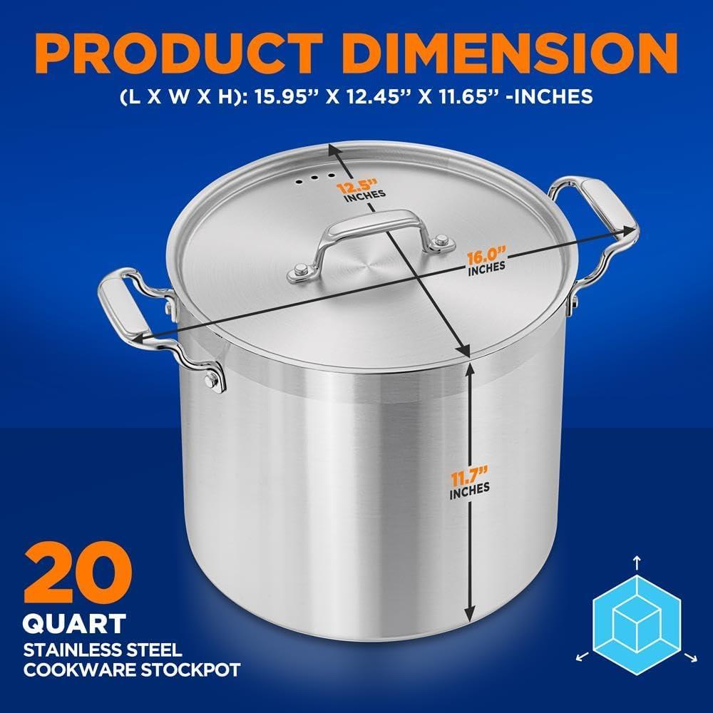 NutriChef 20 Quart Stainless Steel Induction Stockpot with Lid