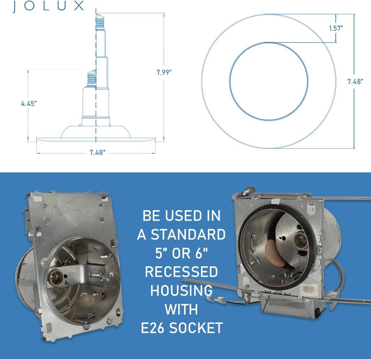 Jolux 6" Selectable 5CCT Adjustable LED Retrofit Recessed Lighting Kit for Easy Remodel Installation